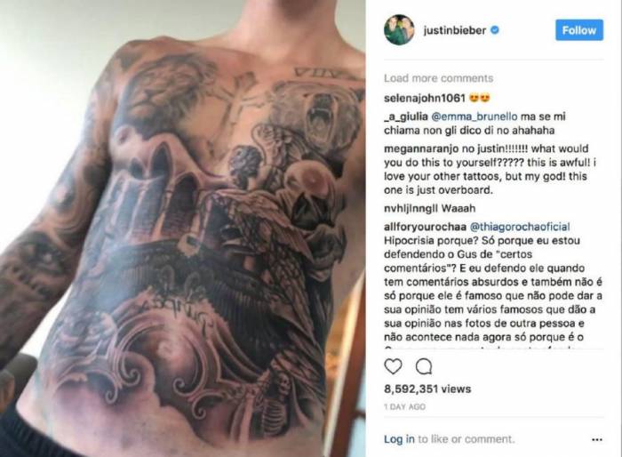 Джастин Бибер похвастался своими татуировками