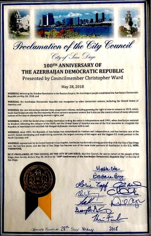 В Сан-Диего 28 мая объявлен «Днем 100-летия АДР»  