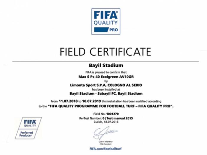 Бакинский стадион получил сертификат ФИФА