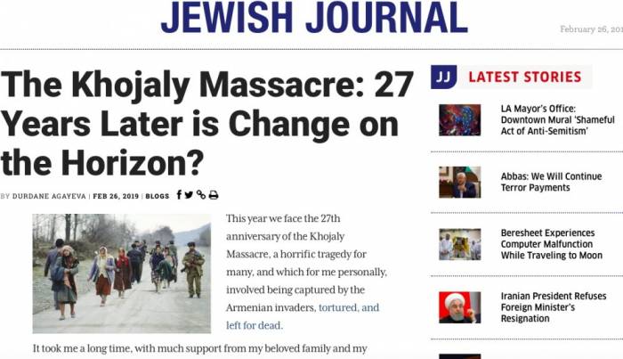 Jewish Journal опубликовало статью Дурданы Агаевой о Ходжалинской резне