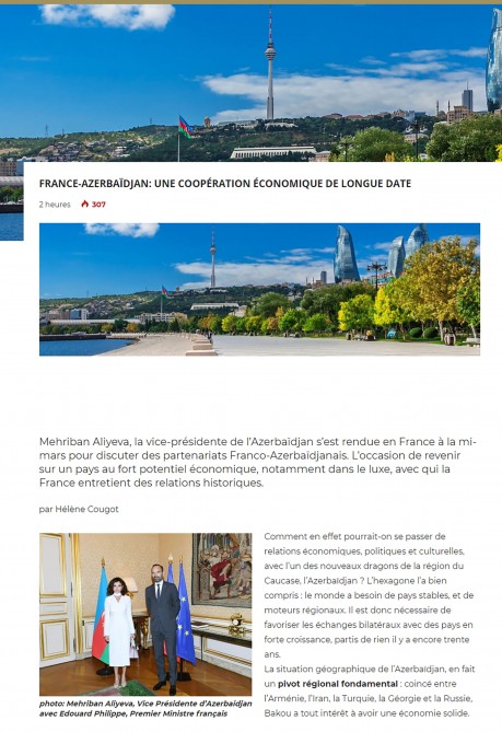 Портал Luxus-Plus написал о визите во Францию Первого вице-президента Азербайджана 