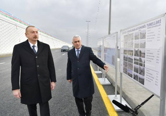 Президент Ильхам Алиев принял участие в открытии автомобильного туннеля в поселке Пиршаги - ФОТО