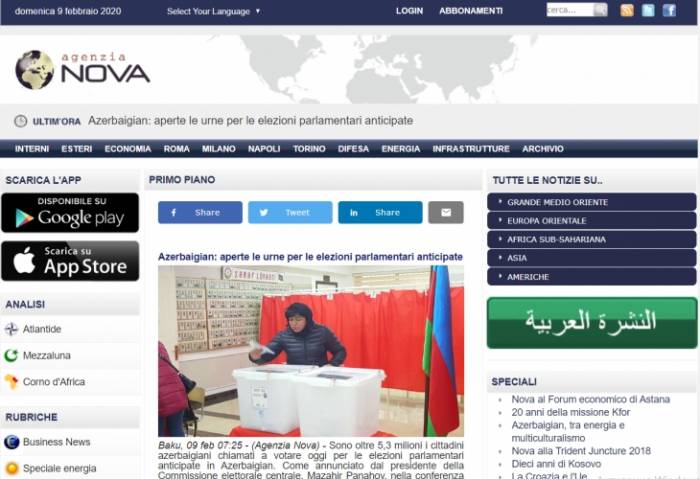 Итальянские СМИ написали о выборах в Азербайджаниее
