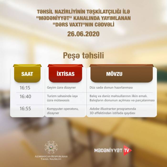 В Азербайджане опубликовано расписание телеуроков для абитуриентов 
