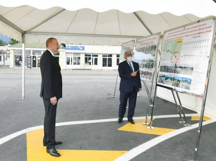 Ильхам Алиев на открытии автодороги Амирван-Вандам в Габалинском районе - ФОТО
