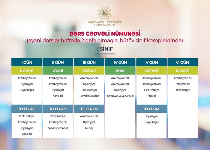 В Азербайджане опубликованы образцы школьного расписания на новый учебный год
