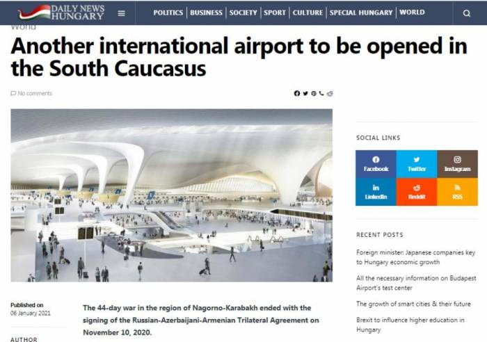 Венгерское издание сообщило о планах Азербайджана по открытию международного аэропорта в Физули
