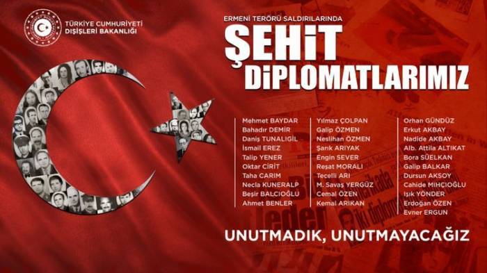 МИД Турции поделился публикацией в память о турецких дипломатах, ставших жертвами армянского террора
