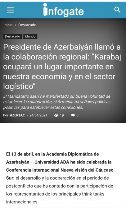 Чилийский Infogate: Карабах займет важное место в экономике Азербайджана
