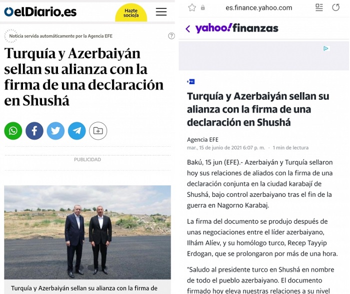 Испанская печать: Турция и Азербайджан скрепляют свой союз подписанием декларации в Шуше
