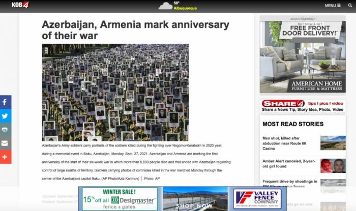 KOB4: “Азербайджан и Армения отмечают годовщину войны”
