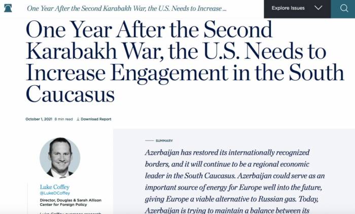 Доклад The Heritage Foundation: Спустя год после Второй Карабахской войны США необходимо активизировать участие на Южном Кавказе
