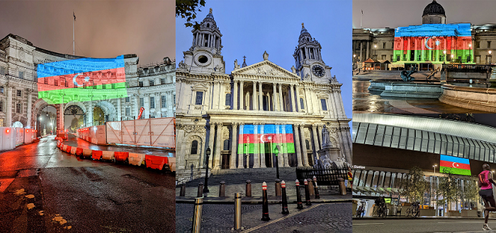 В Лондоне здания окрасились в цвета флага Азербайджана -