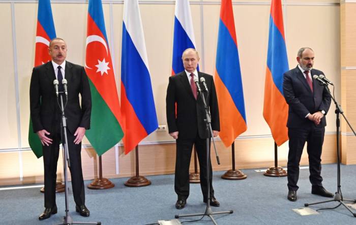 Президент России, Президент Азербайджана и премьер-министр Армении выступили с заявлениями для печати - ВИДЕО