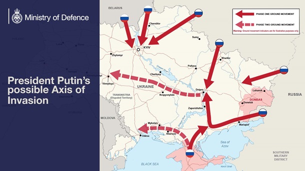 В Британии составили карту вторжения РФ в Украину
