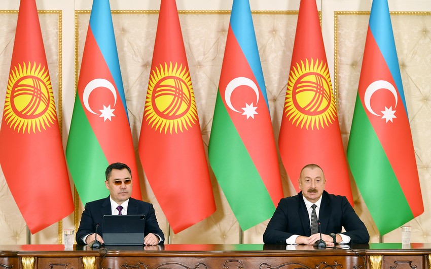 Президенты Азербайджана и Кыргызстана выступили с заявлениями для печати

