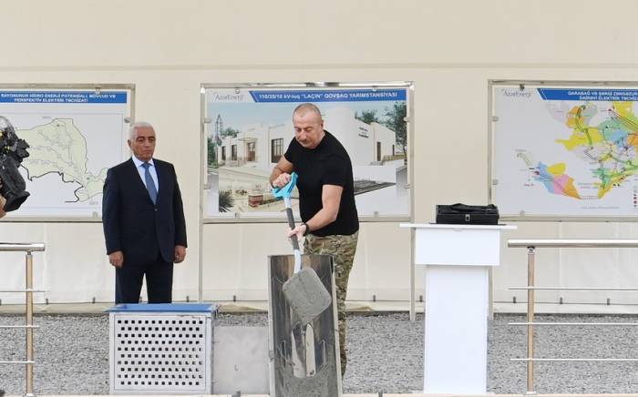Президент Азербайджана заложил фундамент узловой подстанции "Лачын" -ФОТО
