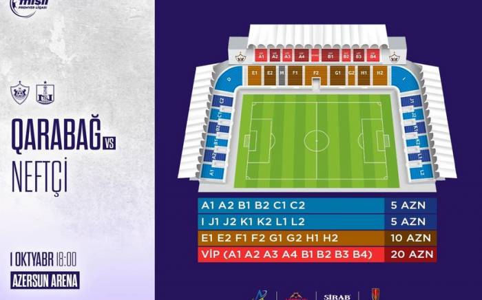 Названа стоимость билетов на матч "Карабах" - "Нефтчи"
