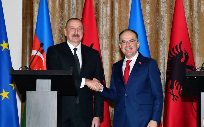 Президенты Азербайджана и Албании выступили с заявлениями для печати -ФОТО
