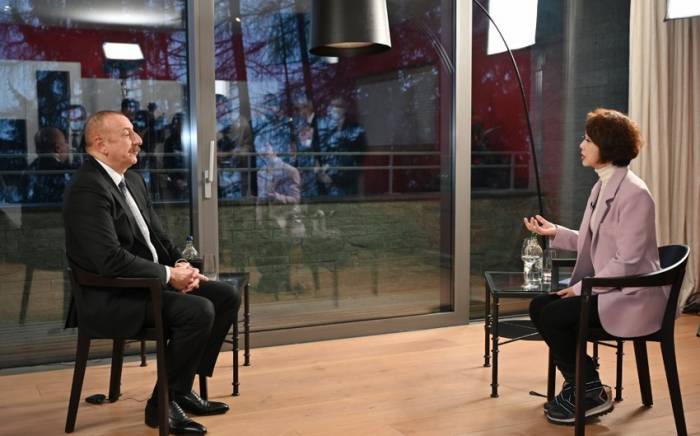 Президент Ильхам Алиев в Давосе дал интервью китайскому телеканалу CGTN
