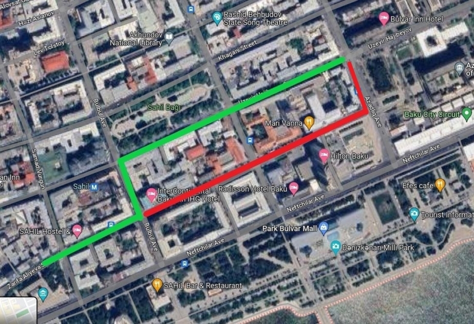 Завтра в центре Баку будет полностью перекрыт участок дороги