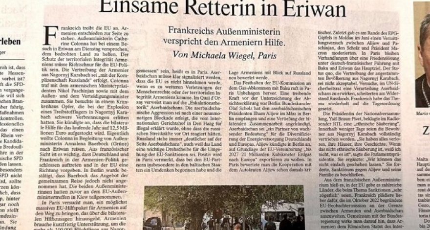 Немецкое издание: Катрин Колонна активно подталкивает ЕС к тому, чтобы «решительно встать» на сторону Армении