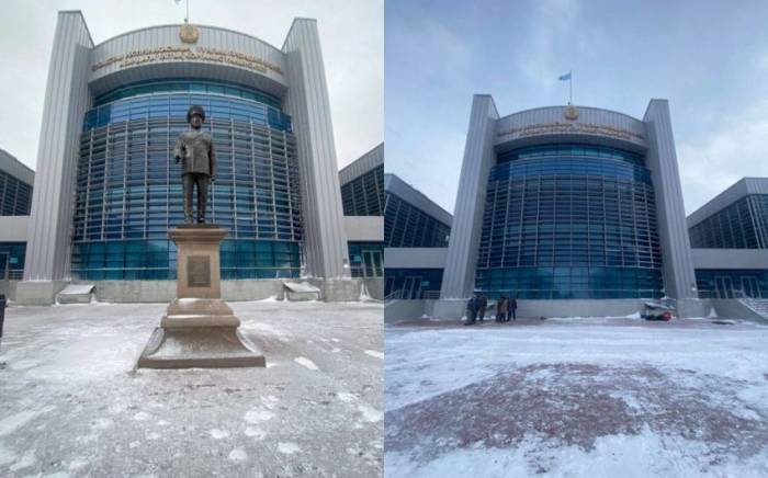 Памятник Нурсултану Назарбаеву убрали в Астане

