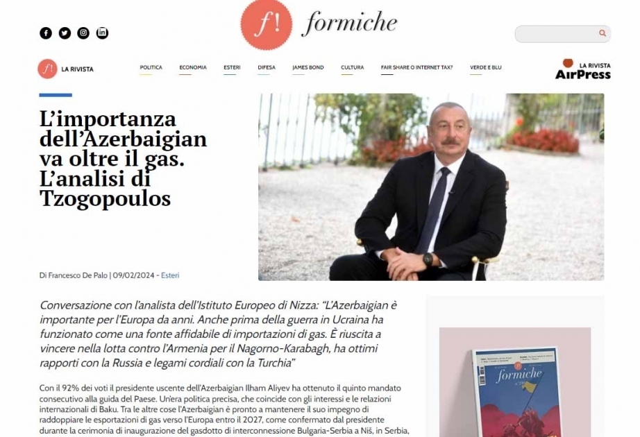 Итальянская газета отметила важность Азербайджана для Европы
