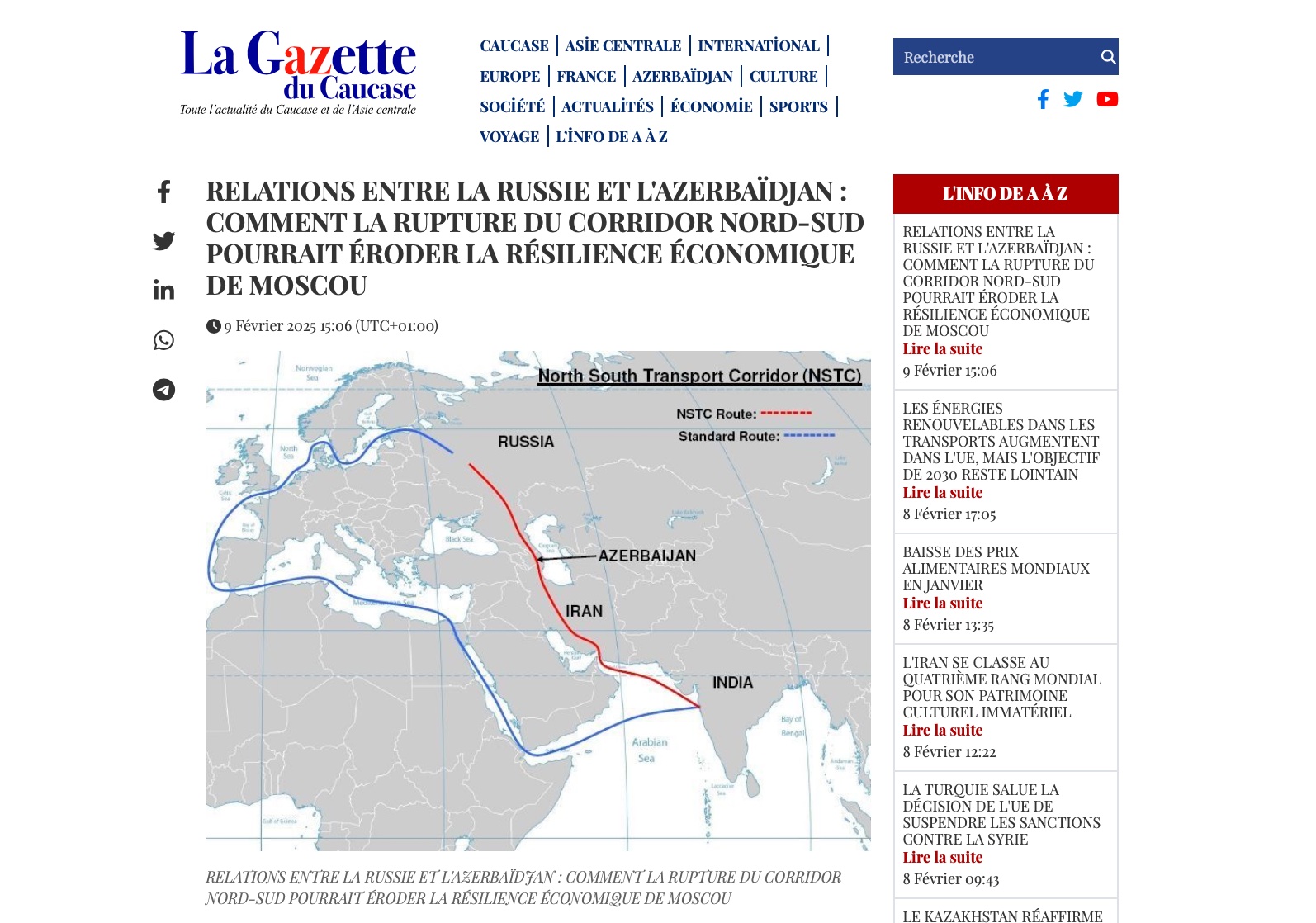 Азербайджан - критически важный транзит для России: La Gazette du Caucase о коридоре Север-Юг