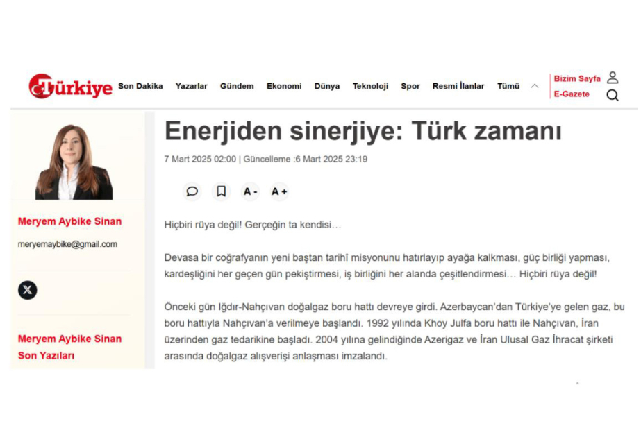 Газета Türkiye: Единство лидеров Турции и Азербайджана способно решить любые вопросы