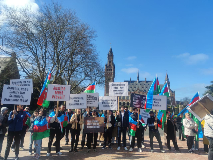 Проживающие в Европе азербайджанцы провели акцию протеста перед Дворцом мира в Гааге