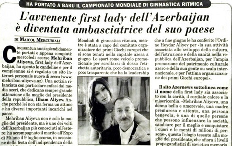 Газета «Italia Oggi»: Первая леди Азербайджана – одно из наиболее известных лиц своей страны