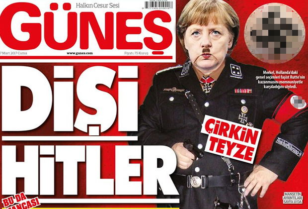 Турецкая газета изобразила Меркель в форме СС и с усиками Гитлера