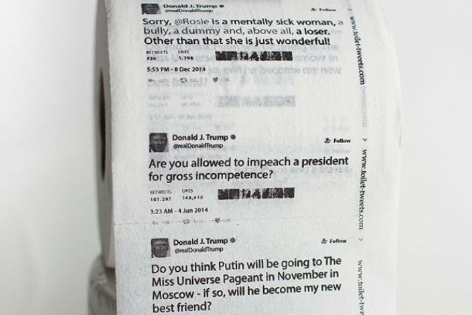 В интернете продается  туалетная бумага с твитами Трамп